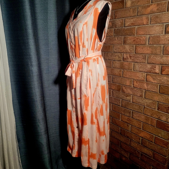 DKNY Orange/White Sleeveless Abstract V-Neck Maxi Sundress Size XL - Picture 6 of 13